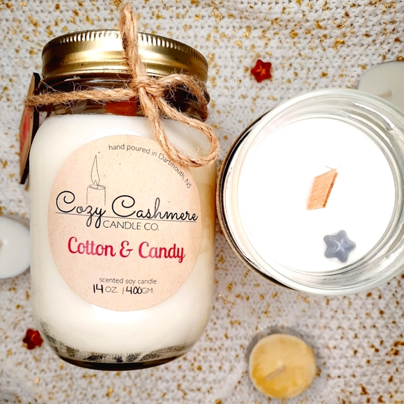 14oz Cotton & Candy Soy Hand Poured Wood Wick Candle - Picture 4 of 13